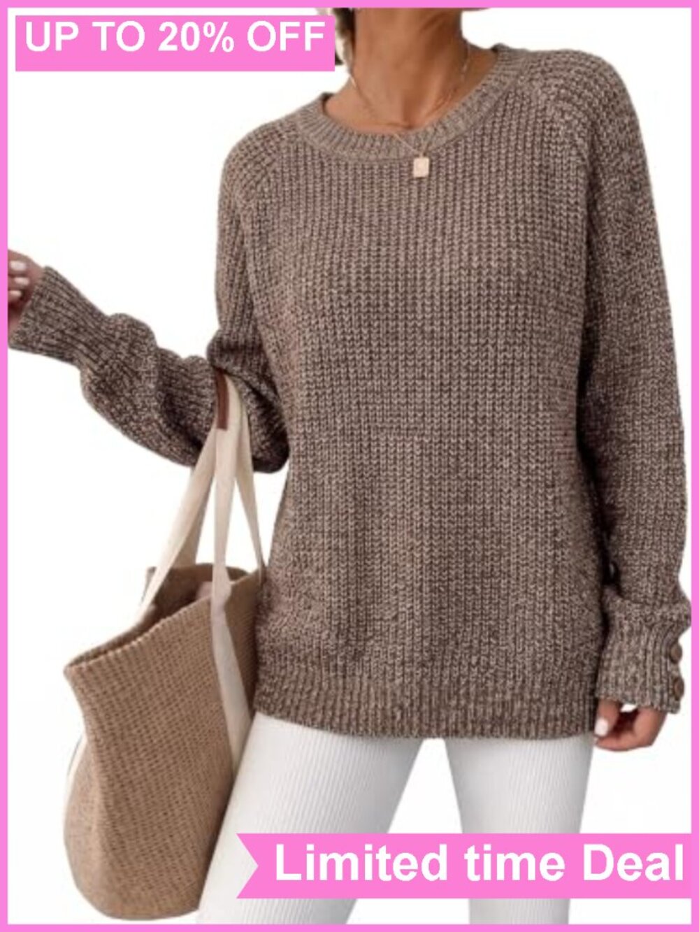 Waffle Knit Oversized Crewneck Pullover Sweater Women's
